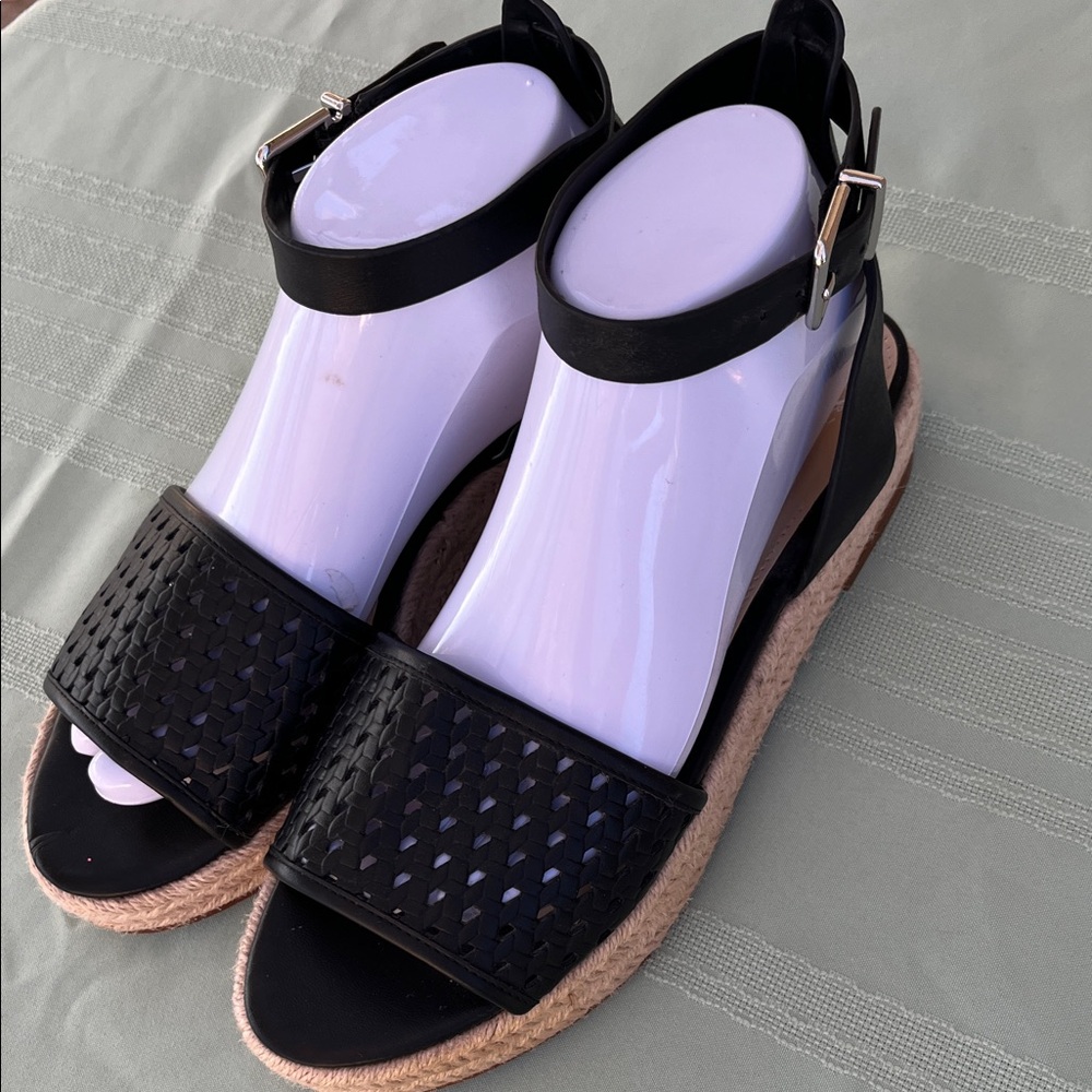 Vince Camuto Black Woven Espadrille Platform Sandals size 9.5